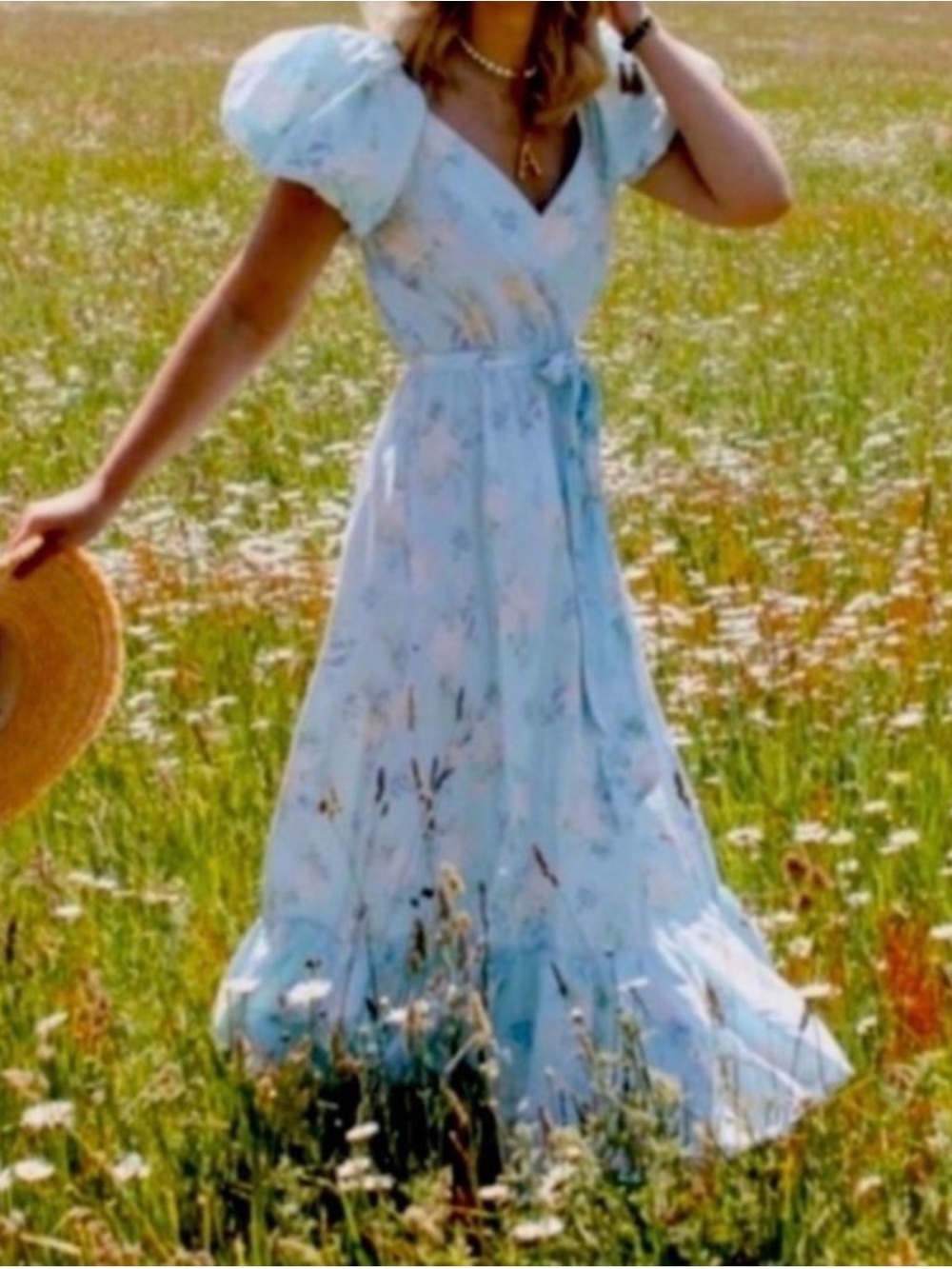 Love Shack Fancy Target collab Blue Floral Puff-Sleeve Maxi Dress - Picture 10 of 12